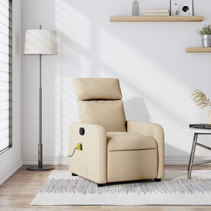 Fauteuil de massage inclinable Crème Tissu – Image 1