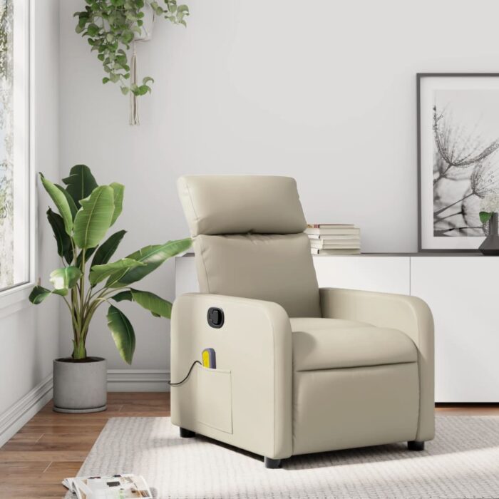 VXL8721012371484_m_en_hd_1.jpg Fauteuil inclinable de massage Crème Similicuir – Image 1