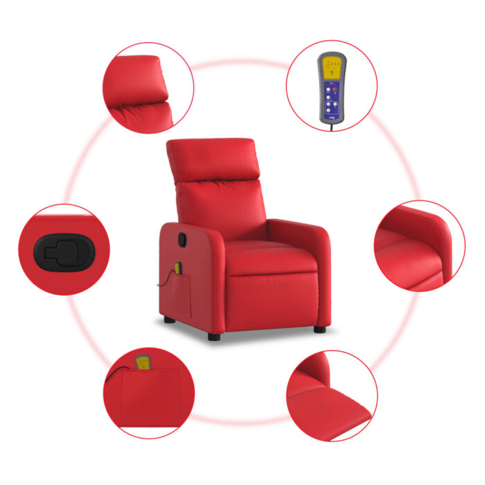Fauteuil de massage inclinable rouge similicuir – Image 4