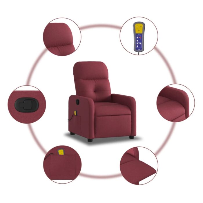 Fauteuil de massage inclinable Rouge bordeaux Tissu – Image 4