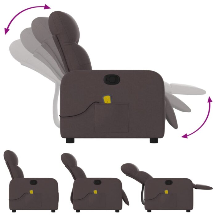 Fauteuil de massage inclinable Marron foncé Tissu – Image 3