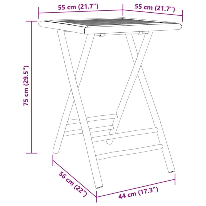 Table de jardin pliable 55x55x75 cm bambou – Image 6
