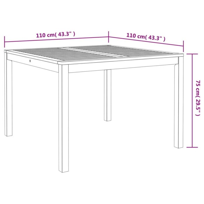 Table à manger de jardin 110x110x75 cm bois d'acacia massif – Image 8