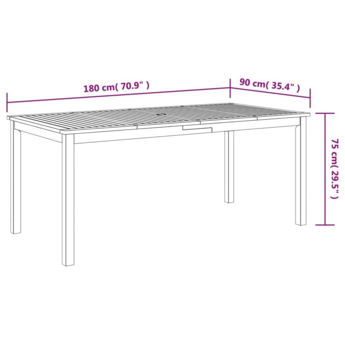 Table à manger de jardin 180x90x75 cm bois massif d'acacia – Image 8