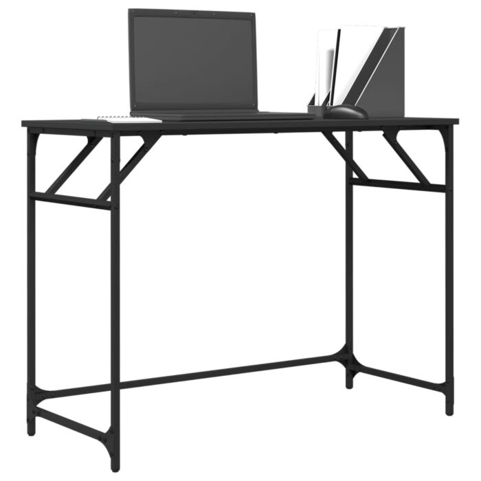 Bureau noir 100x45x76 cm bois ingénierie acier enduit de poudre – Image 2