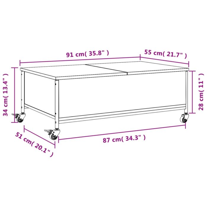 Table basse avec roulettes chêne fumé bois d'ingénierie – Image 10