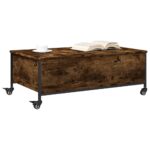 Table basse avec roulettes chêne fumé bois d'ingénierie – Image 2