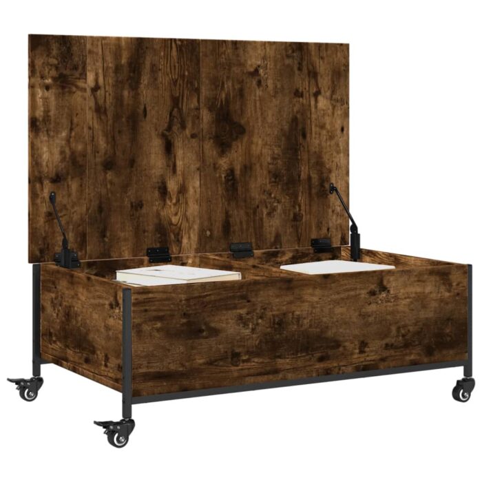 Table basse avec roulettes chêne fumé bois d'ingénierie – Image 3
