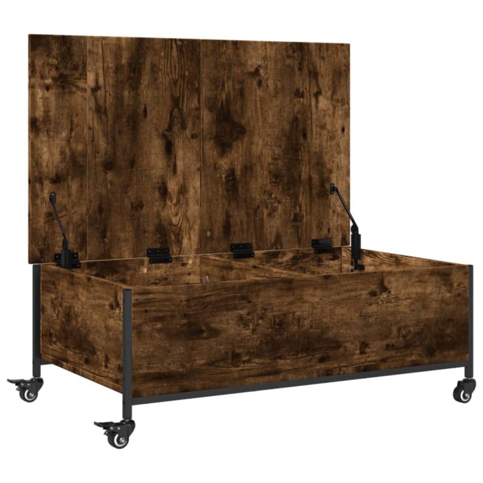 Table basse avec roulettes chêne fumé bois d'ingénierie – Image 5