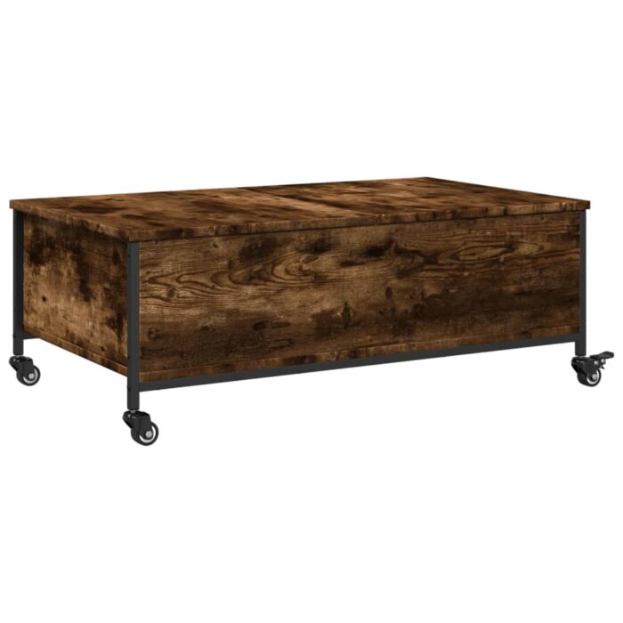 Table basse avec roulettes chêne fumé bois d'ingénierie – Image 7