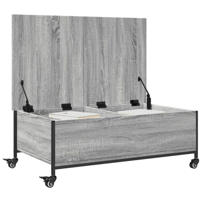 Table basse avec roulettes sonoma gris bois d'ingénierie – Image 3