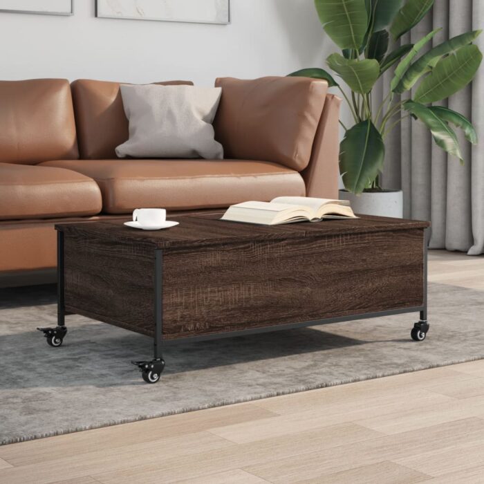 Table basse avec roulettes chêne marron bois d'ingénierie – Image 1