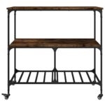 Chariot de cuisine chêne fumé 100x50x95 cm bois d'ingénierie – Image 5