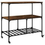Chariot de cuisine chêne fumé 100x50x95 cm bois d'ingénierie – Image 7