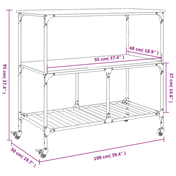 Chariot de cuisine sonoma gris 100x50x95 cm bois d'ingénierie – Image 12