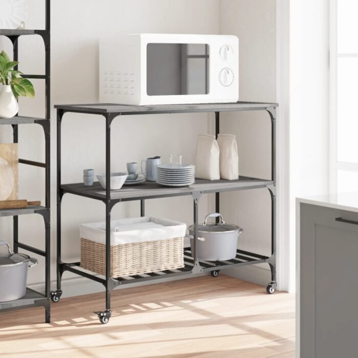 Chariot de cuisine sonoma gris 100x50x95 cm bois d'ingénierie – Image 2