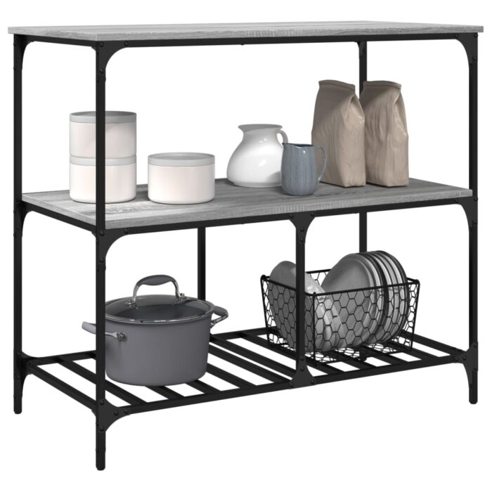 Chariot de cuisine sonoma gris 100x50x95 cm bois d'ingénierie – Image 3