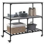 Chariot de cuisine sonoma gris 100x50x95 cm bois d'ingénierie – Image 4