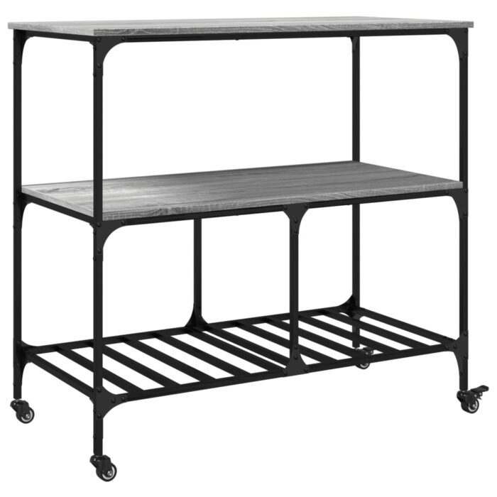 Chariot de cuisine sonoma gris 100x50x95 cm bois d'ingénierie – Image 7
