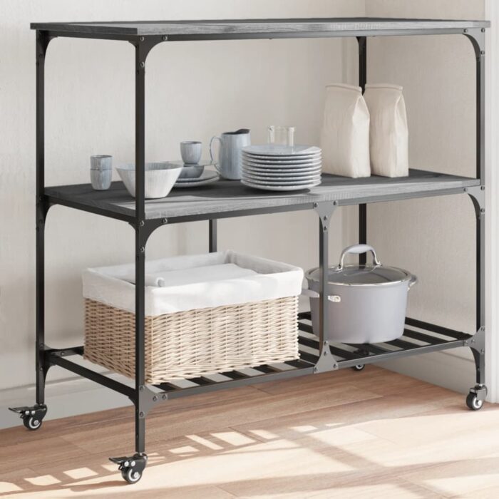 Chariot de cuisine sonoma gris 100x50x95 cm bois d'ingénierie – Image 1