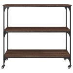 Chariot de cuisine chêne marron 102x50x95 cm bois d'ingénierie – Image 5