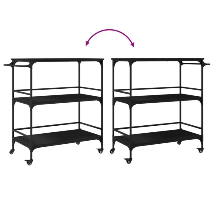 Chariot de cuisine noir 100,5x50x105 cm bois d'ingénierie – Image 10