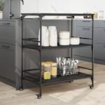 Chariot de cuisine noir 100,5x50x105 cm bois d'ingénierie – Image 2