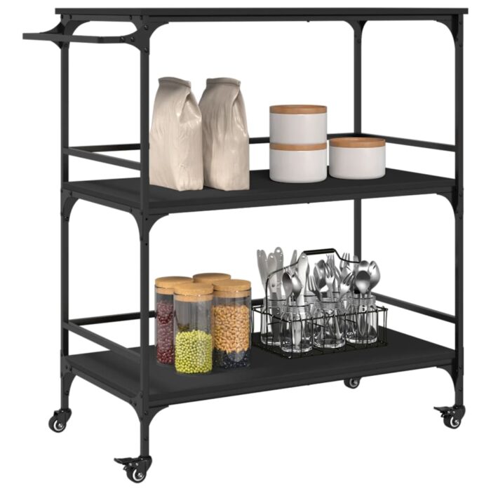 Chariot de cuisine noir 100,5x50x105 cm bois d'ingénierie – Image 3