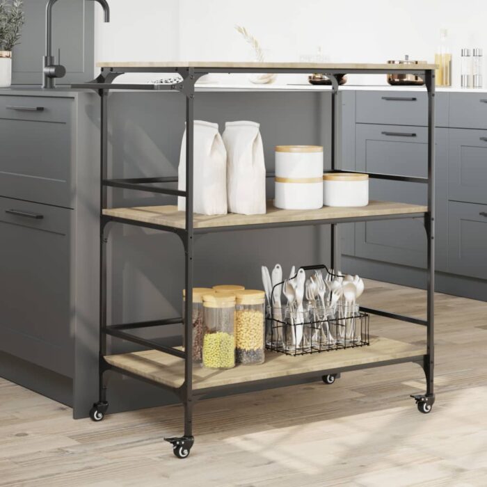 Chariot cuisine chêne sonoma 100,5x50x105 cm bois d'ingénierie – Image 2