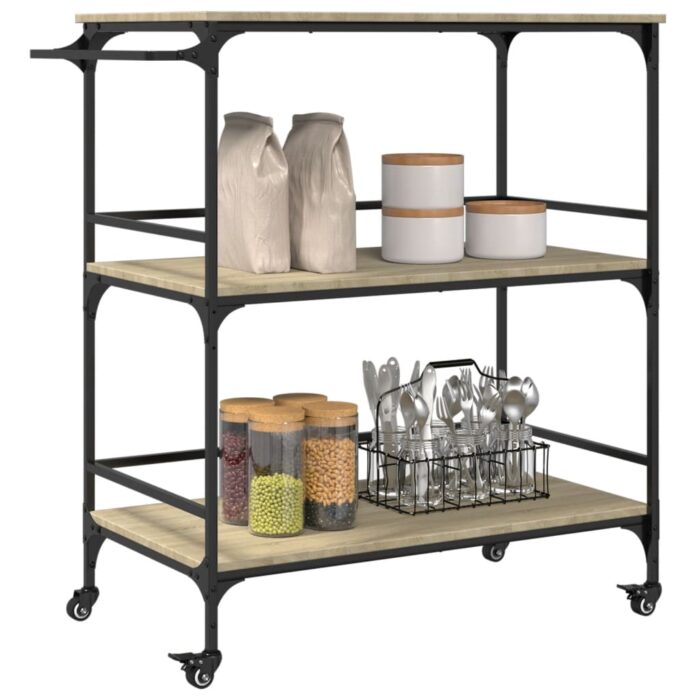 Chariot cuisine chêne sonoma 100,5x50x105 cm bois d'ingénierie – Image 3