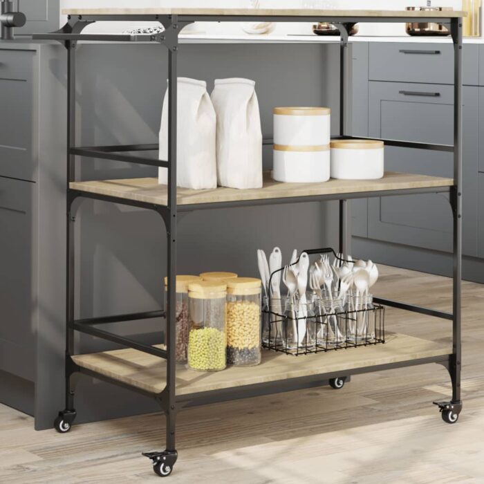 Chariot cuisine chêne sonoma 100,5x50x105 cm bois d'ingénierie – Image 1