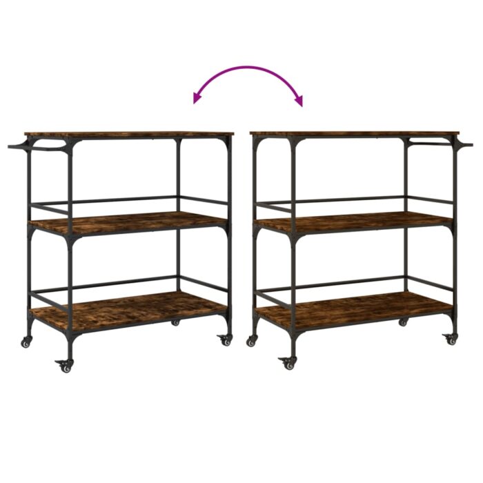 Chariot de cuisine chêne fumé 100,5x50x105 cm bois d'ingénierie – Image 10
