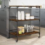 Chariot de cuisine chêne fumé 100,5x50x105 cm bois d'ingénierie – Image 2