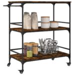 Chariot de cuisine chêne fumé 100,5x50x105 cm bois d'ingénierie – Image 3