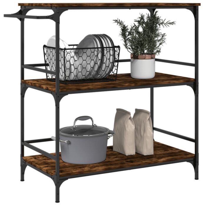 Chariot de cuisine chêne fumé 100,5x50x105 cm bois d'ingénierie – Image 4
