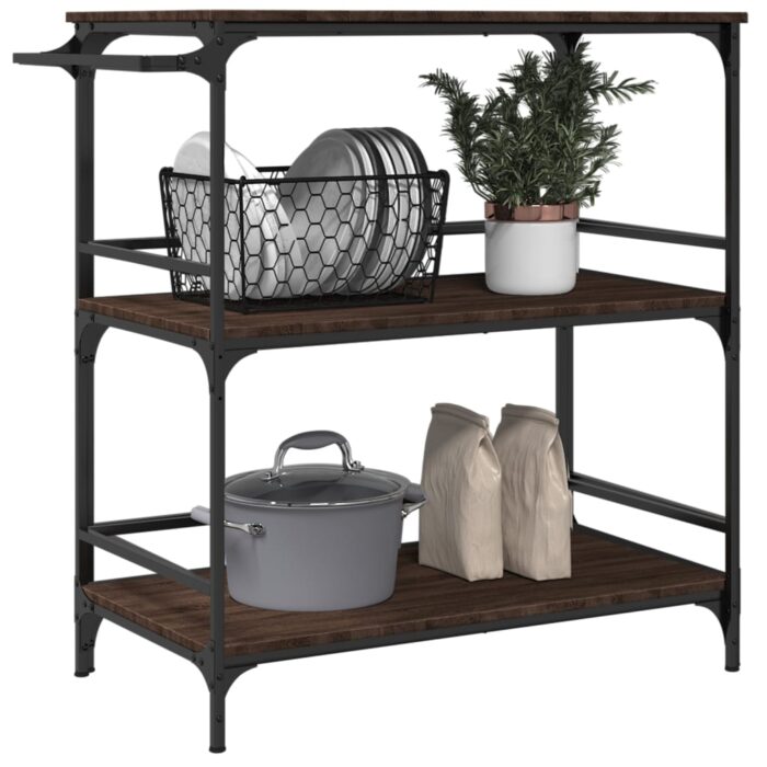 Chariot cuisine chêne marron 100,5x50x105 cm bois d'ingénierie – Image 4