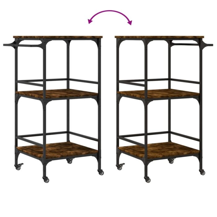 Chariot de cuisine chêne fumé 60,5x50x105 cm bois d'ingénierie – Image 10