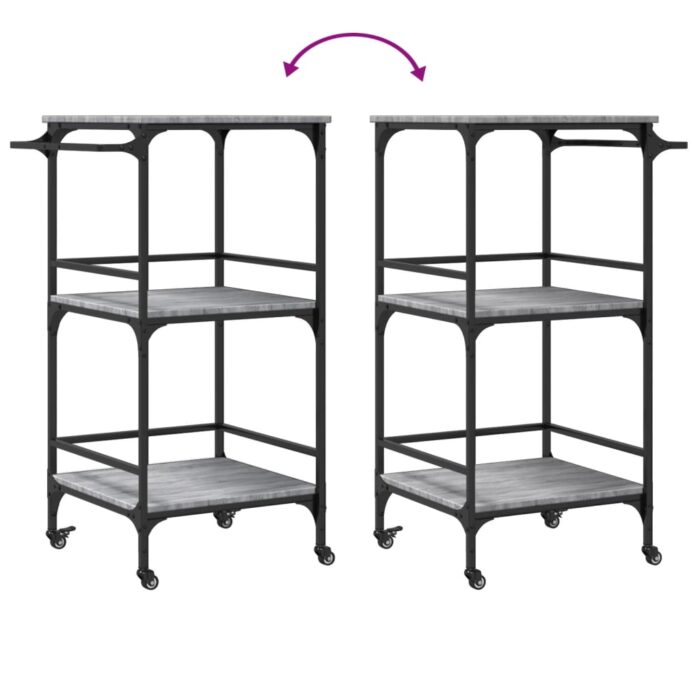 Chariot de cuisine sonoma gris 60,5x50x105 cm bois d'ingénierie – Image 10