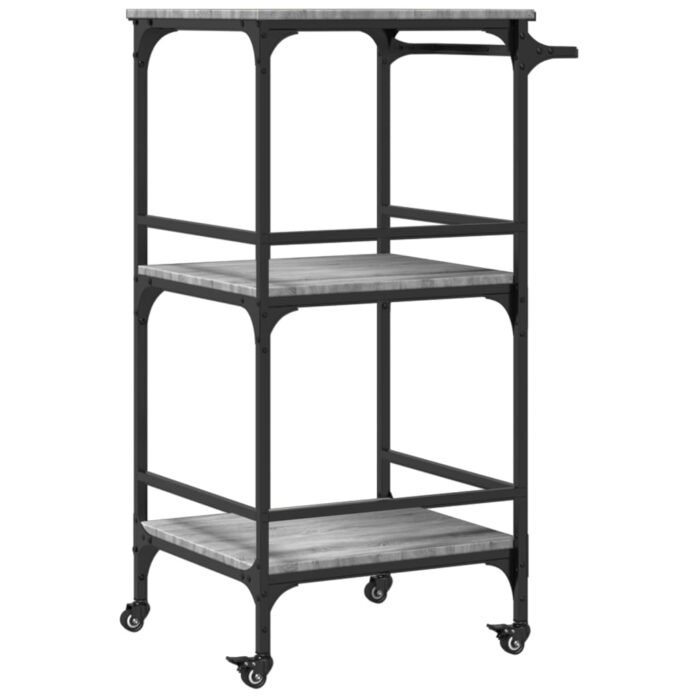 Chariot de cuisine sonoma gris 60,5x50x105 cm bois d'ingénierie – Image 7