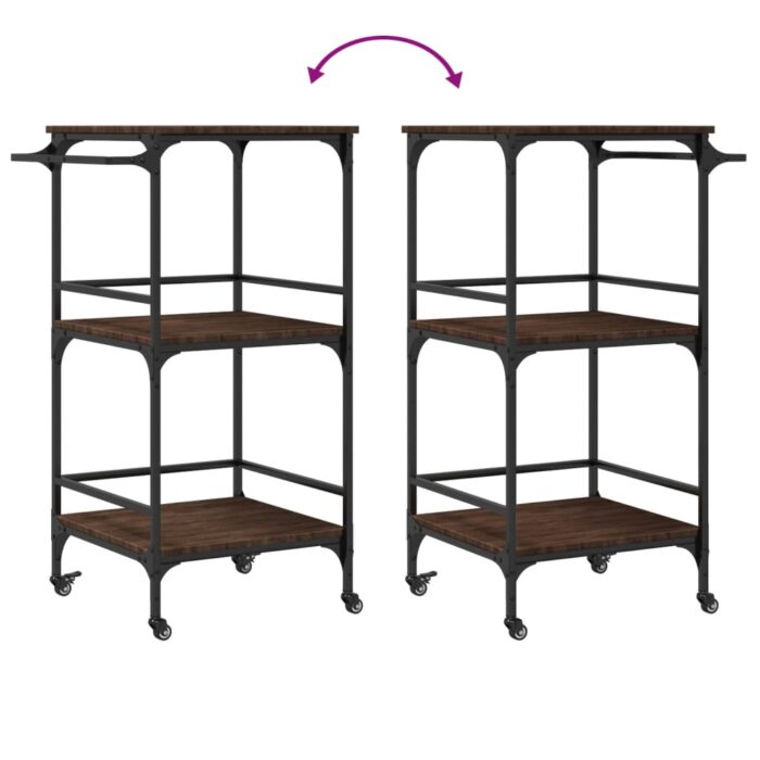 Chariot de cuisine chêne marron 60,5x50x105cm bois d'ingénierie – Image 10