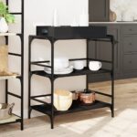 Chariot de cuisine noir 81,5x41x92,5 cm bois d'ingénierie – Image 2