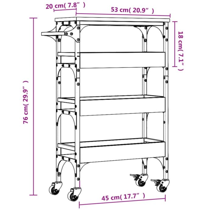 Chariot de cuisine sonoma gris 53x20x76 cm bois d'ingénierie – Image 12