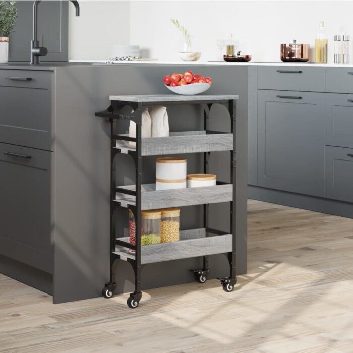 Chariot de cuisine sonoma gris 53x20x76 cm bois d'ingénierie – Image 2