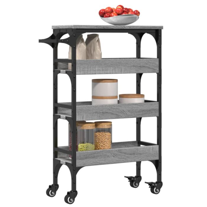 Chariot de cuisine sonoma gris 53x20x76 cm bois d'ingénierie – Image 4