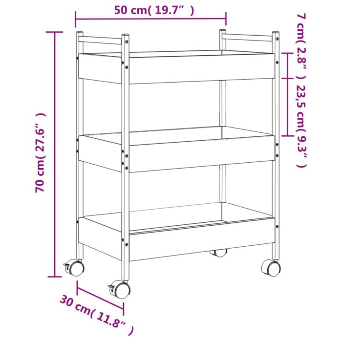 Chariot de cuisine sonoma gris 50x30x70 cm bois d'ingénierie – Image 12