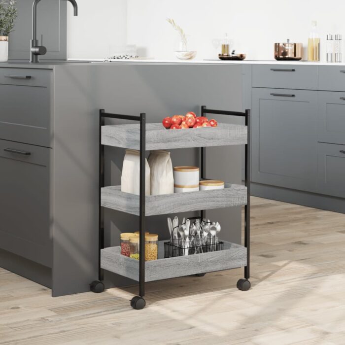 Chariot de cuisine sonoma gris 50x30x70 cm bois d'ingénierie – Image 2