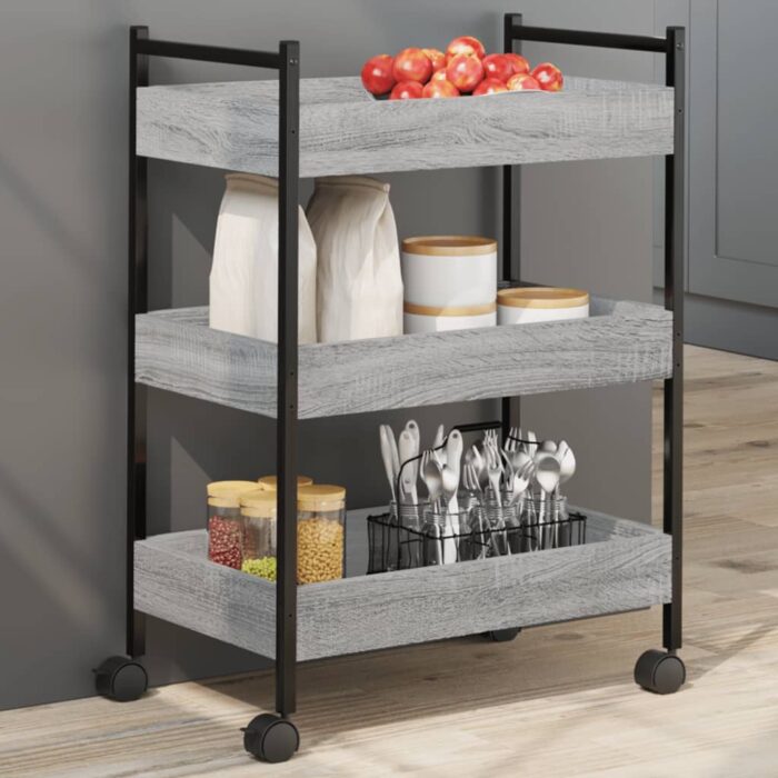 Chariot de cuisine sonoma gris 50x30x70 cm bois d'ingénierie – Image 1