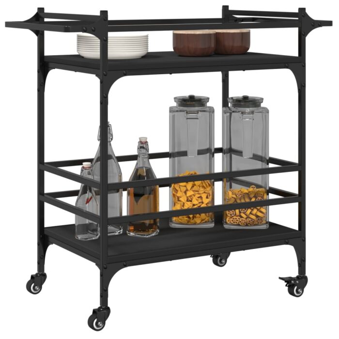 Chariot de cuisine noir 82x40x78,5 cm bois d'ingénierie – Image 3