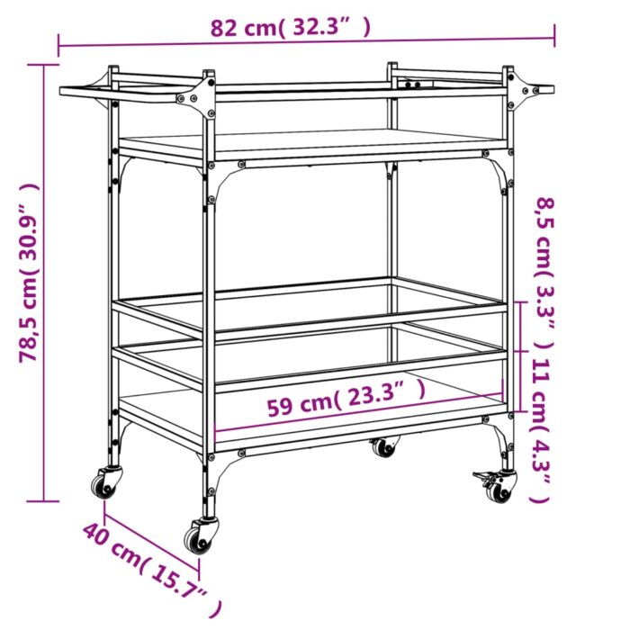 Chariot de cuisine chêne sonoma 82x40x78,5 cm bois d'ingénierie – Image 12