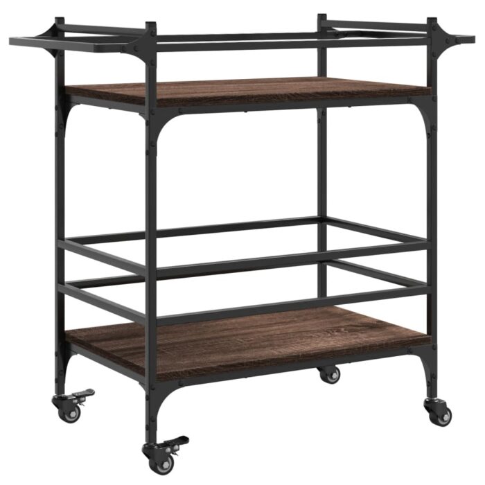 Chariot de cuisine chêne marron 82x40x78,5 cm bois d'ingénierie – Image 7